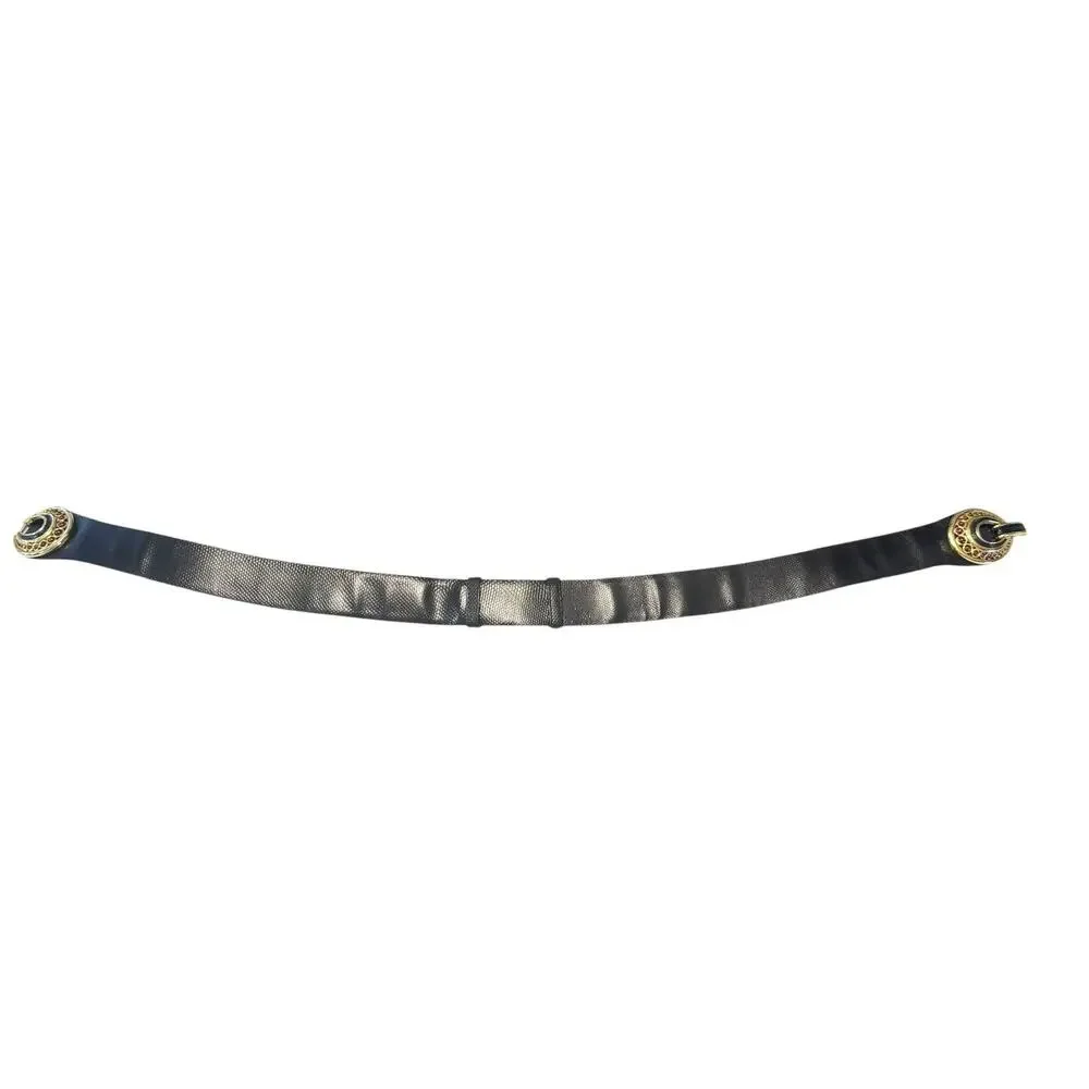 Judith Leiber Vintage Adjustable Belt w/ Interlocking Buckle - Black Leather
